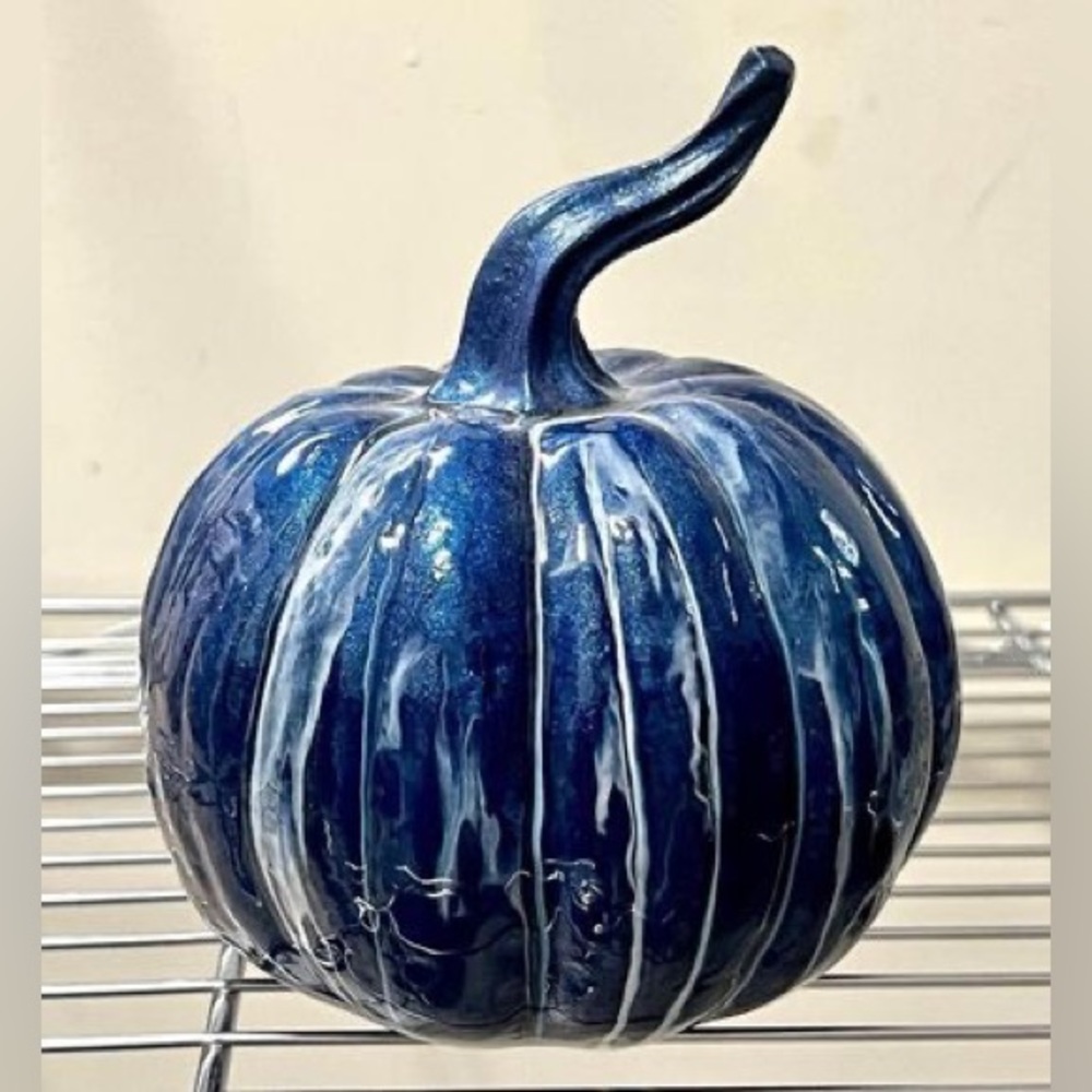 Decoration - Blue Resin 5” x 6” Mini Pumpkin - $15